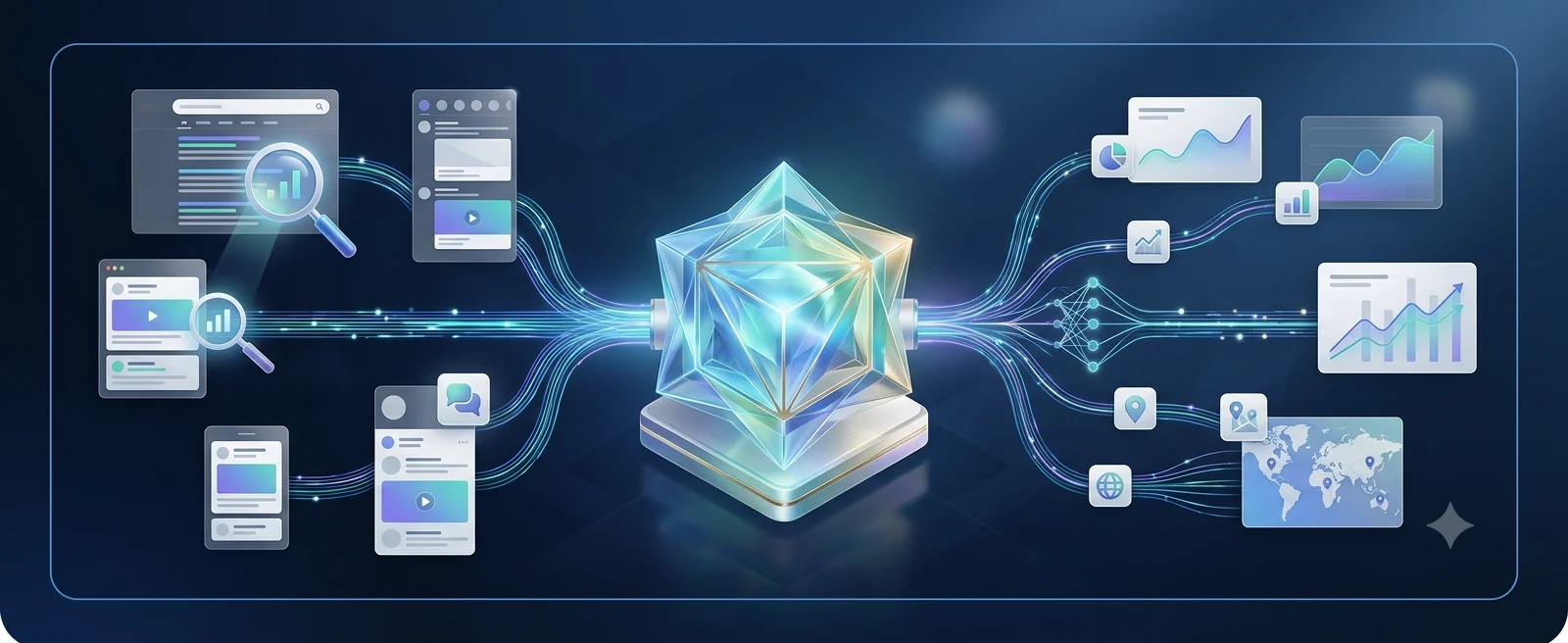 Search and AI Visibility Engine with connected discovery channels, content signals and growth analytics